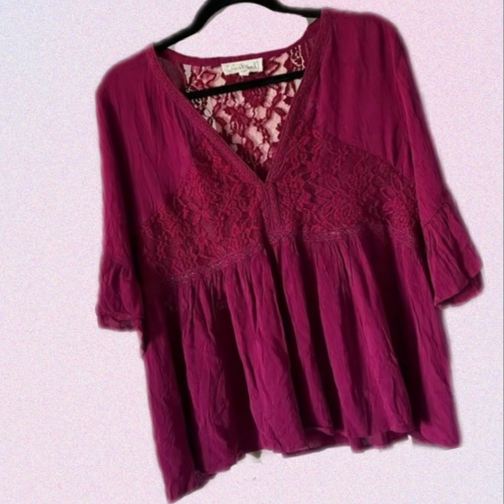 Boho Lace Top Wine Color NWT - Picture 8 of 16